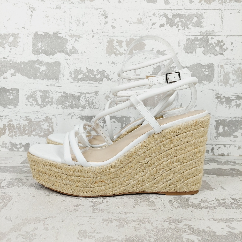 NEW BP White Cohan Espadrille Wedge Strappy Sandals H142